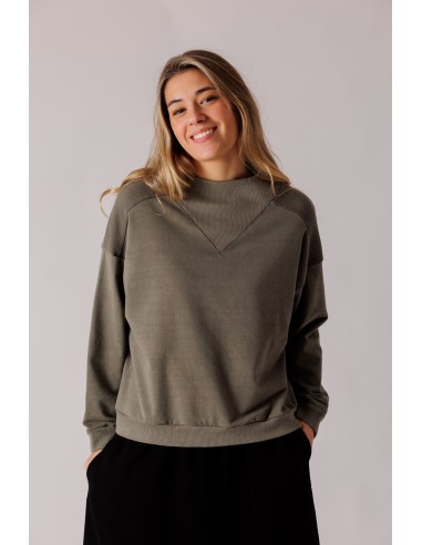 RIBBED NECK AND CUADRILLÉ DETAILS SWEATSHIRT